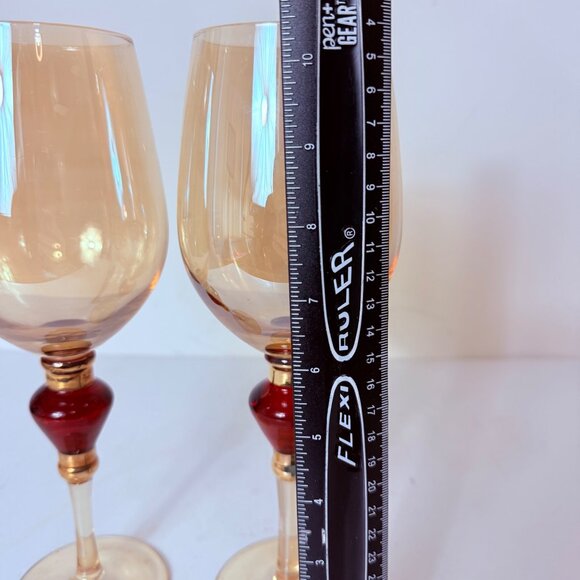 Pier 1 Amber Wine Glasses Set of 2 VTG Elegant Holiday Goblets Bar Cart Decor - Picture 11 of 16